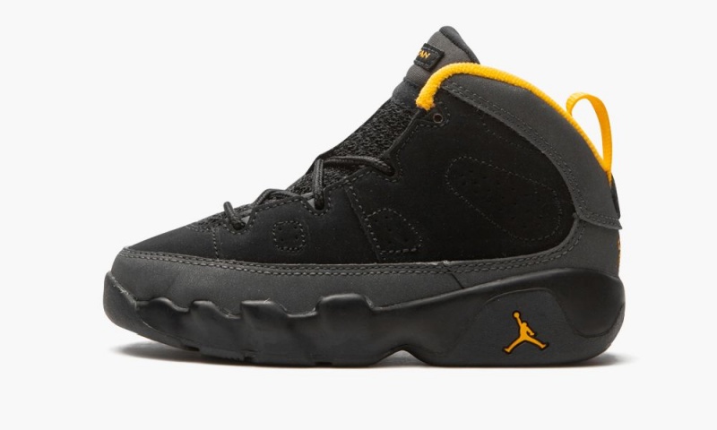 Nike Air Jordan 9 Retro TD \'University Gold\' Kids Shoes Black / Dark Grey | 504936-VOI