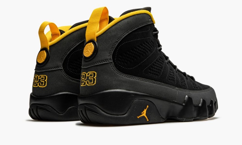 Nike Air Jordan 9 Retro 'University Gold' Mens Shoes Black / Grey / Gold | 392615-ZLM