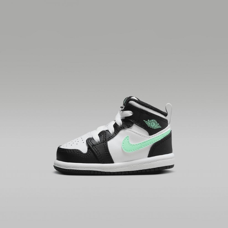 Nike Jordan 1 Mid Kids Shoes Black / White / Green | 061942-APH