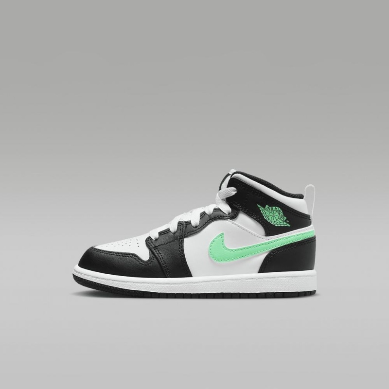 Nike Jordan 1 Mid Kids Shoes White / Black / Green | 254381-LFI